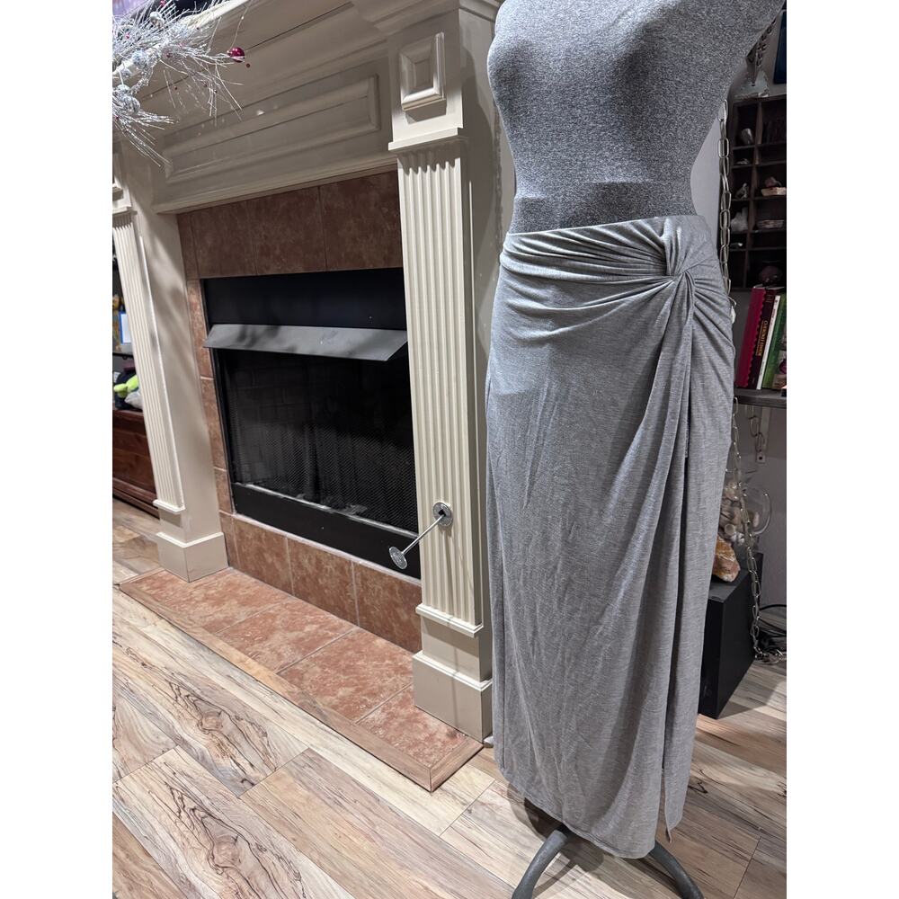 Gray maxi skirt with waist high slit